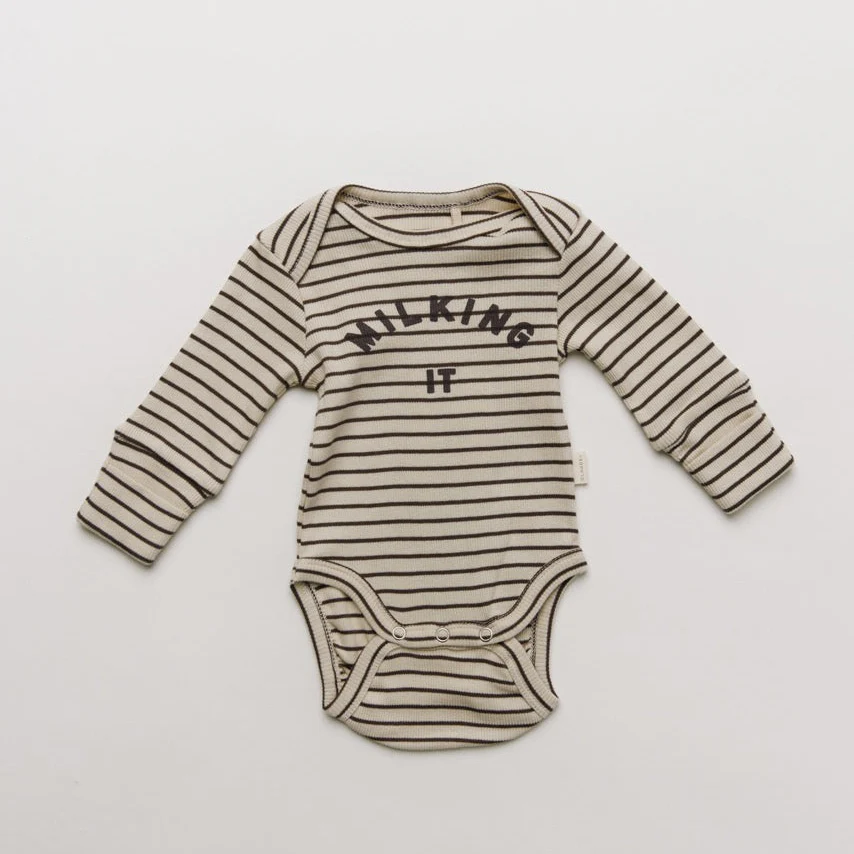 Milking It Cotton Rib Coco Striped Baby Bodysuit - Image 3