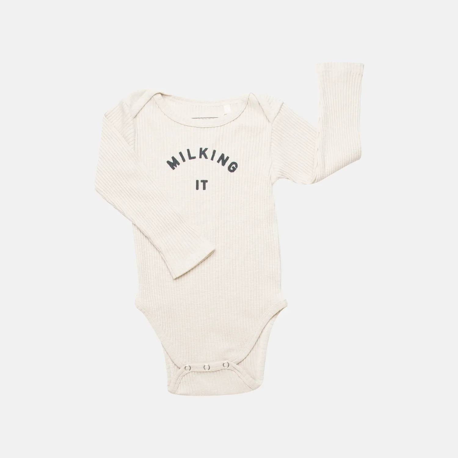 Milking It Cotton Rib Long Sleeve Baby Bodysuit (Oatmeal) - Image 10