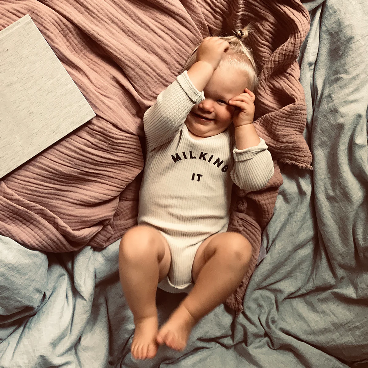 Milking It Cotton Rib Long Sleeve Baby Bodysuit (Oatmeal) - Image 7