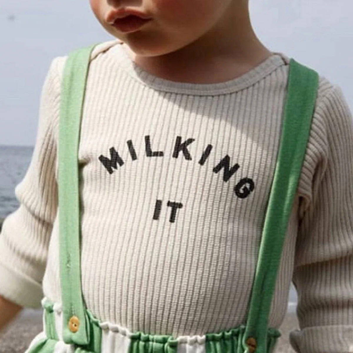 Milking It Cotton Rib Long Sleeve Baby Bodysuit (Oatmeal) - Image 8