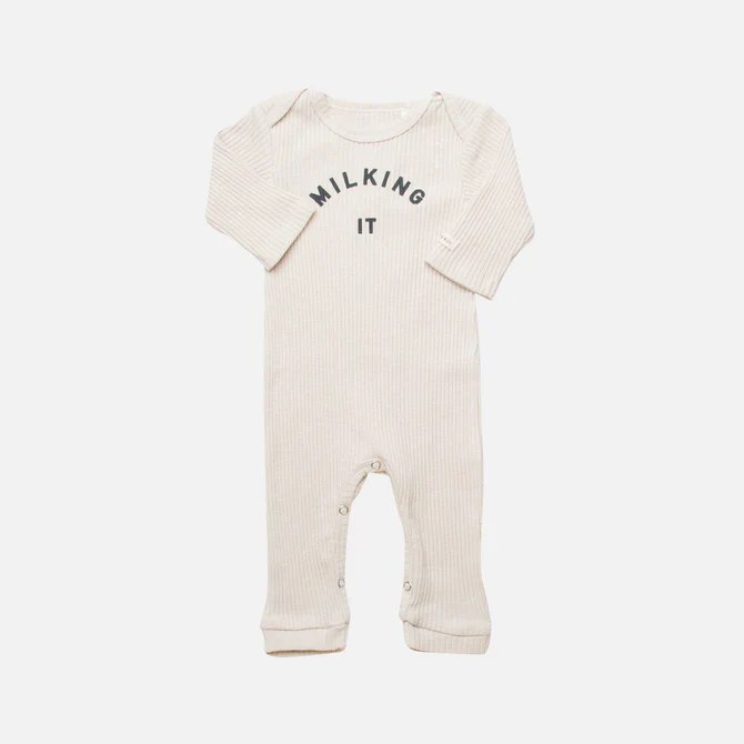 Milking It Rib Romper Onesie (Oatmeal) - Image 9