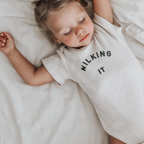 Milking It Cotton Rib Short Sleeve Baby Bodysuit (Oatmeal) - Image 3
