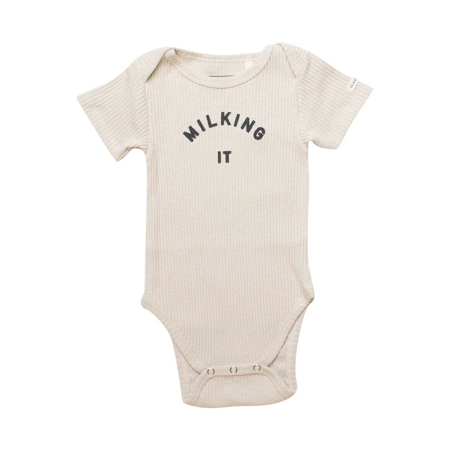Milking It Cotton Rib Short Sleeve Baby Bodysuit (Oatmeal) - Image 4