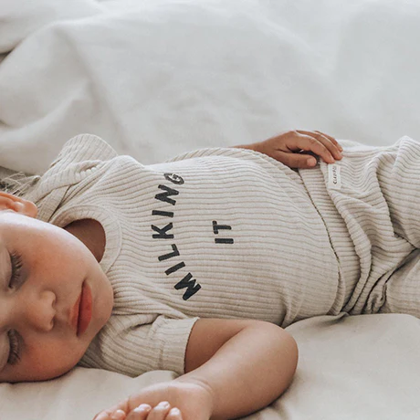 Milking It Cotton Rib Short Sleeve Baby Bodysuit (Oatmeal) - Image 6