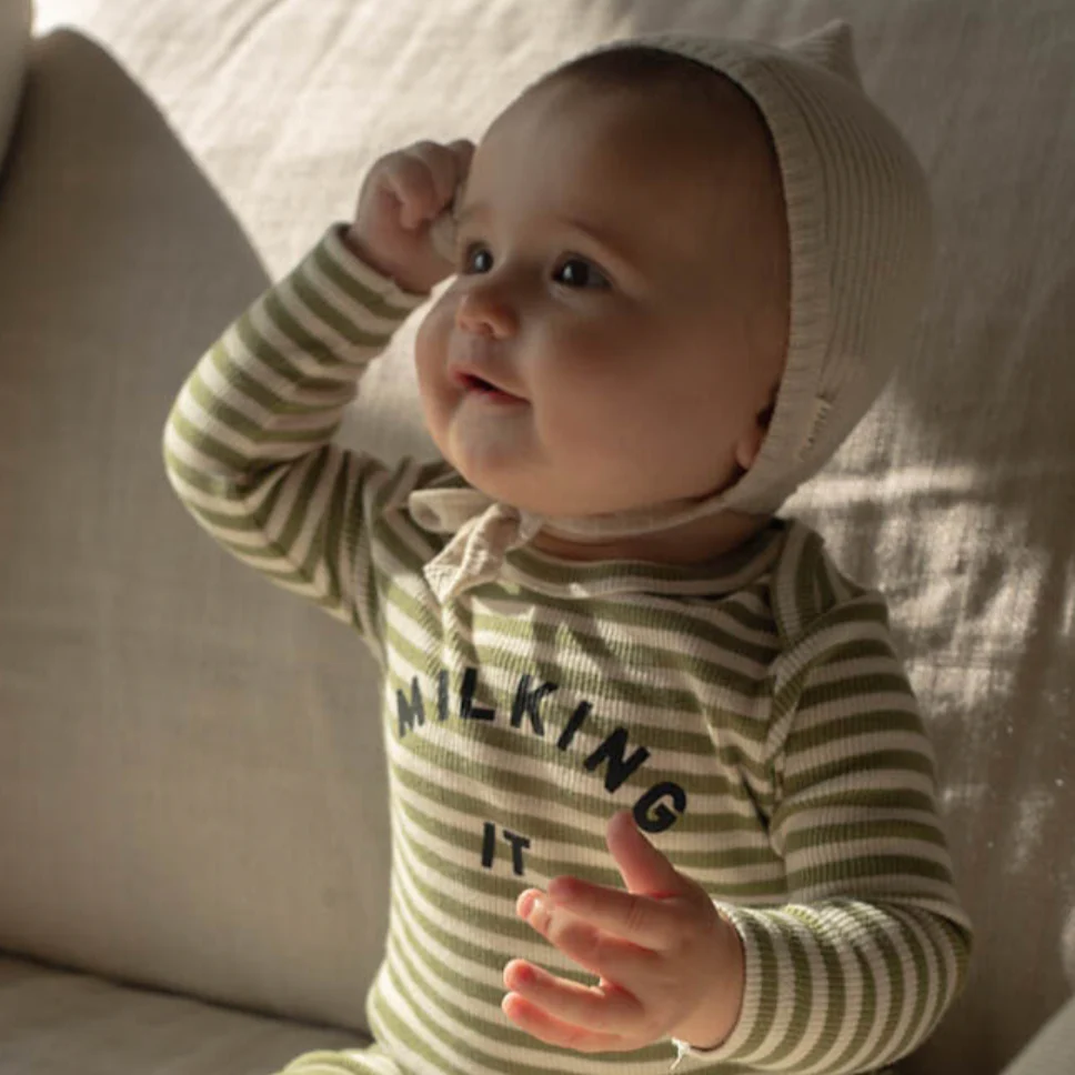 Milking It Cotton Rib Striped Baby Bodysuit - Image 6