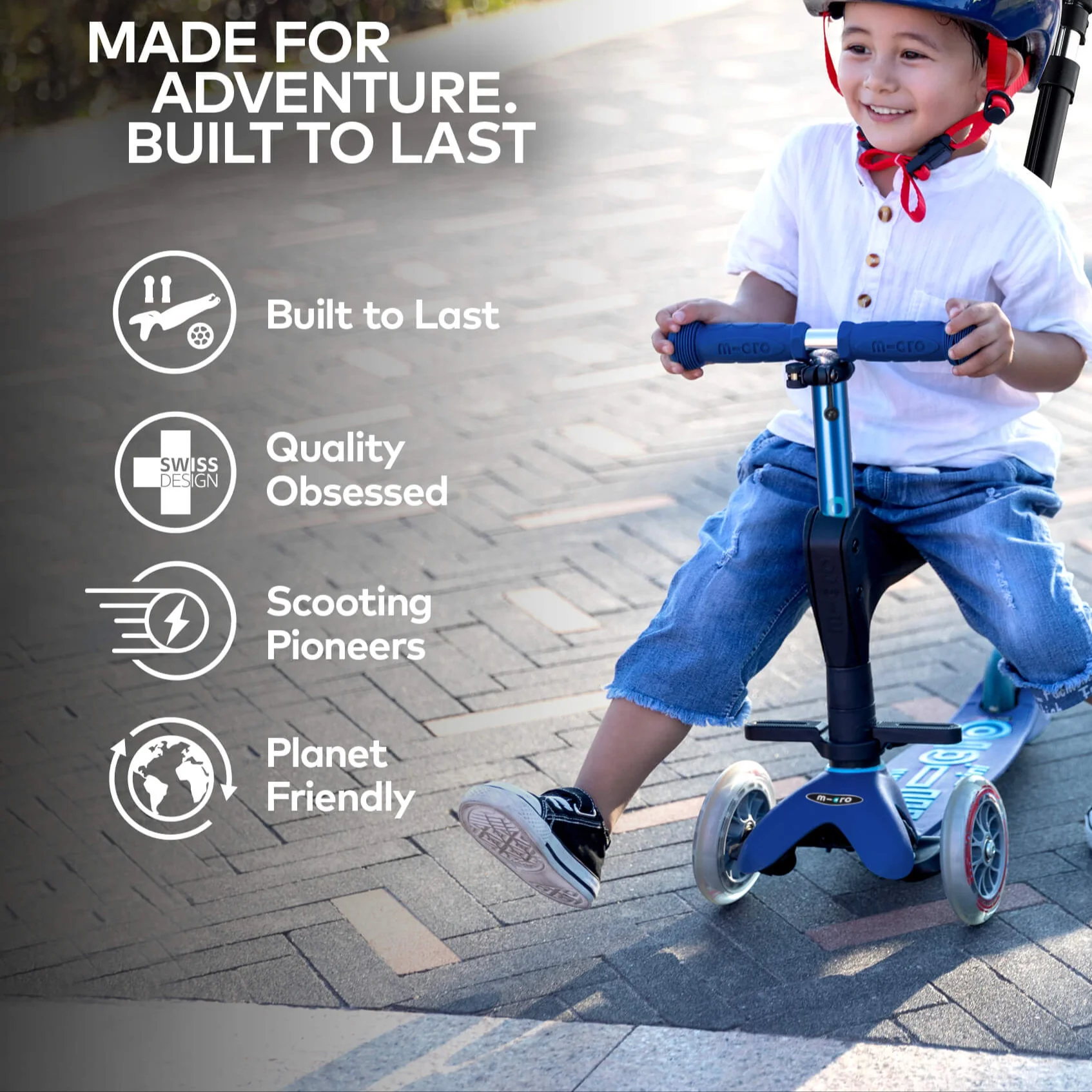 Mini Micro 3 in 1 Deluxe Scooter with Push Handle (Blue) - Image 8