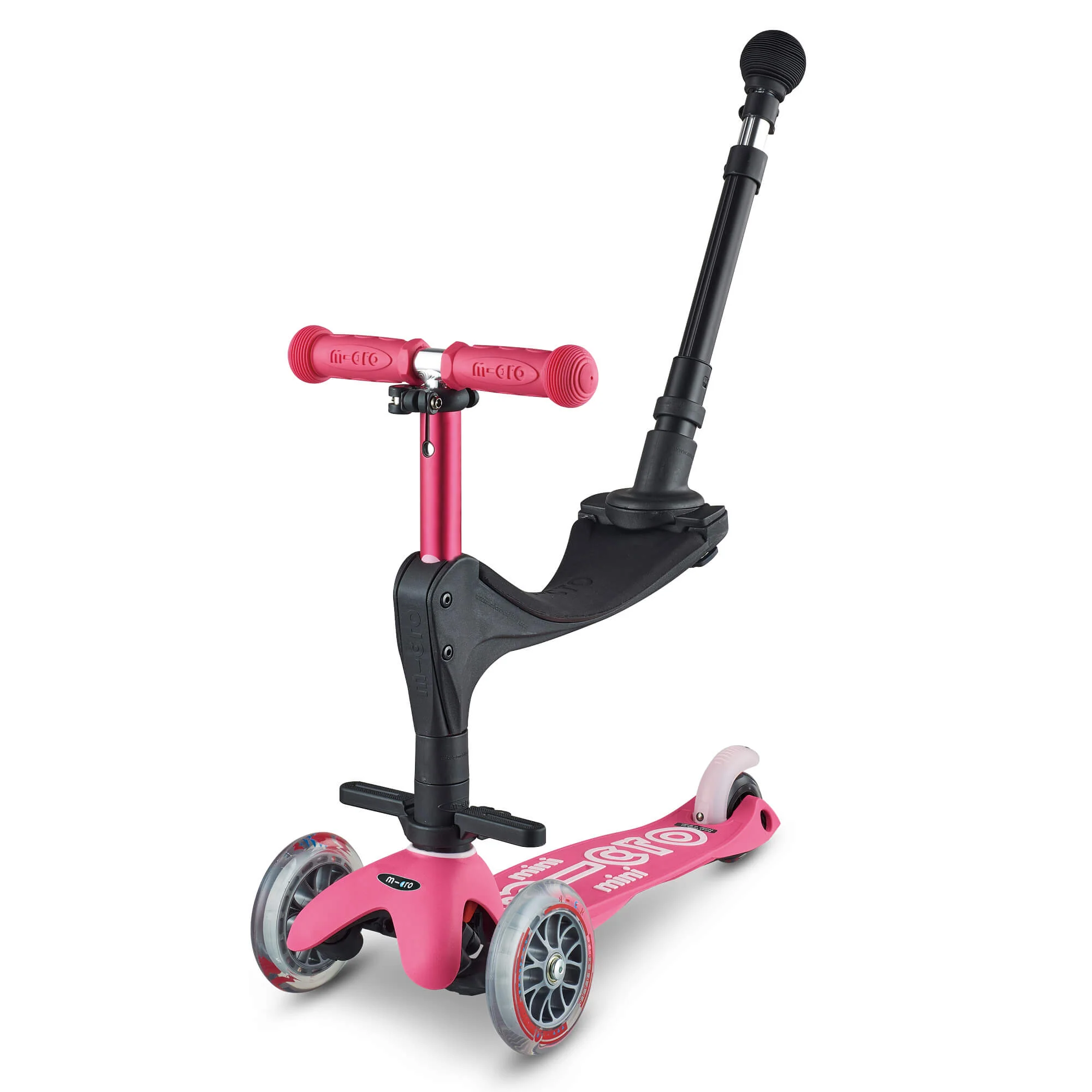 Mini Micro 3 in 1 Deluxe Scooter with Push Handle (Pink)
