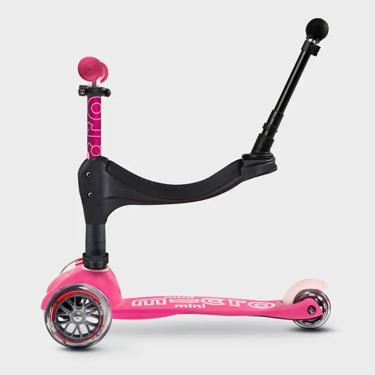 Mini Micro 3 in 1 Deluxe Scooter with Push Handle (Pink) - Image 4