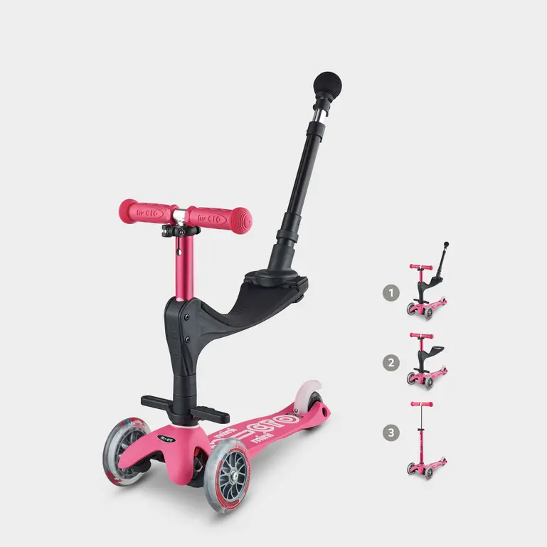 Mini Micro 3 in 1 Deluxe Scooter with Push Handle (Pink) - Image 8