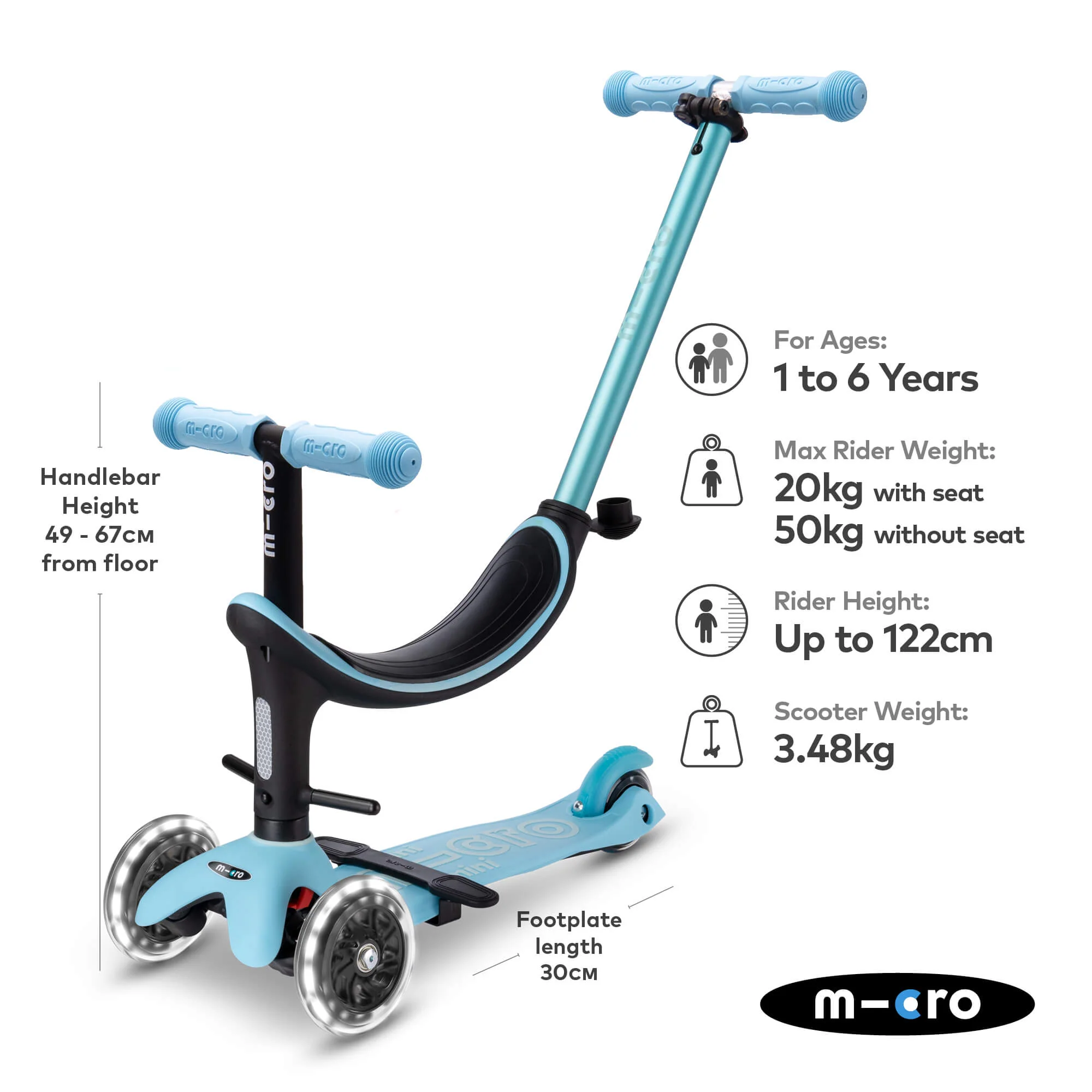 Mini Micro 4 in 1 Deluxe Scooter with LED Wheels (Blue) - Image 4