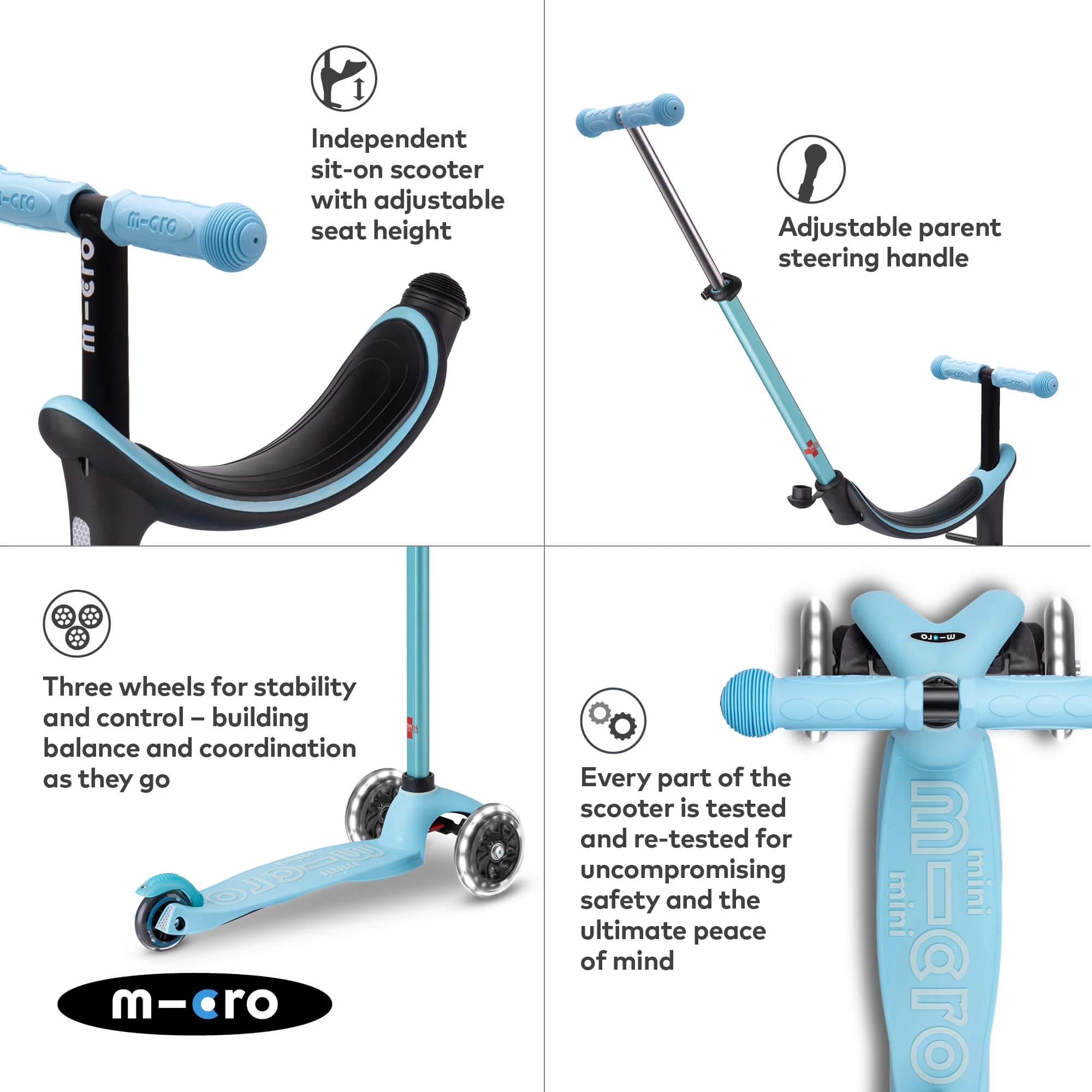 Mini Micro 4 in 1 Deluxe Scooter with LED Wheels (Blue) - Image 6