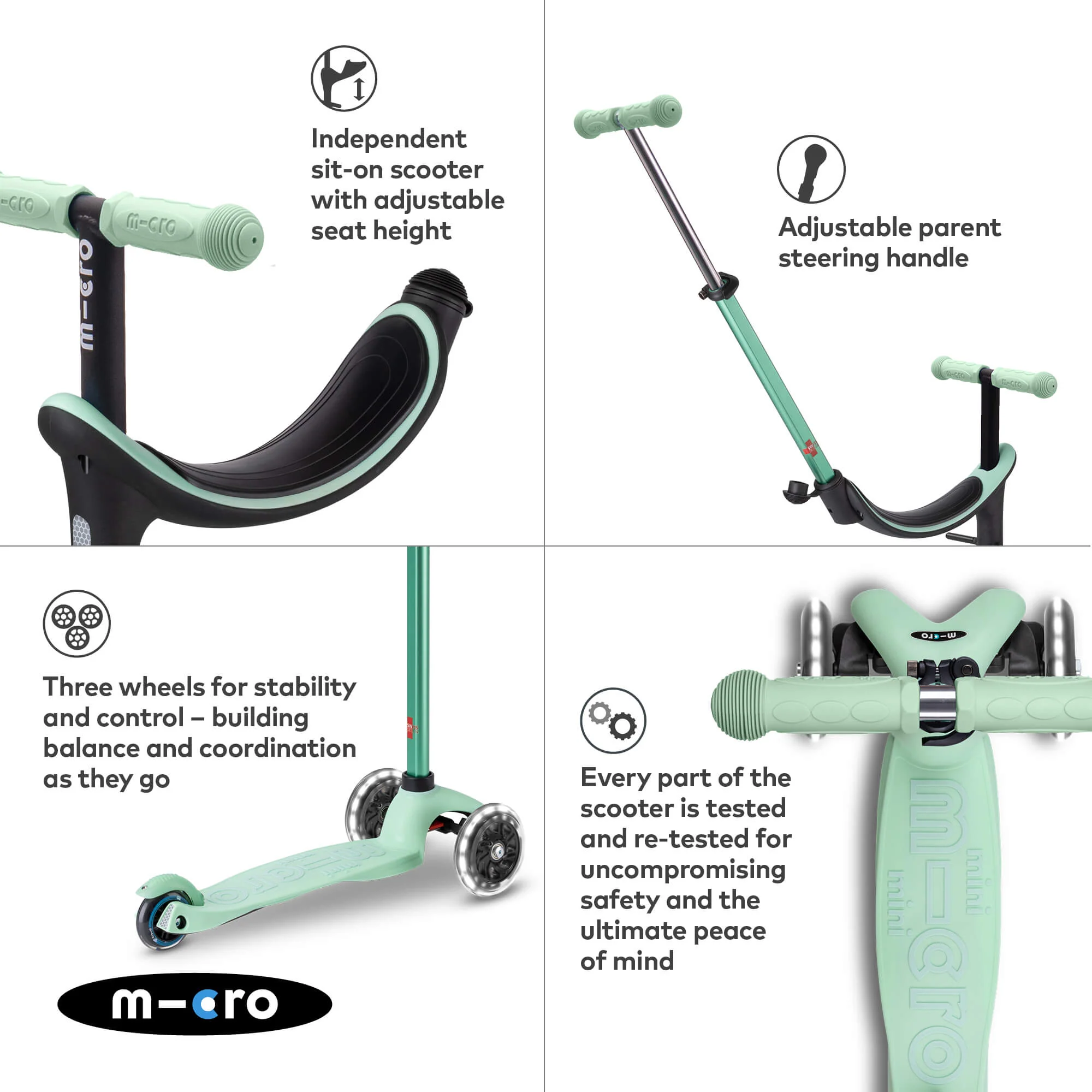 Mini Micro 4 in 1 Deluxe Scooter with LED Wheels (Mint) - Image 6