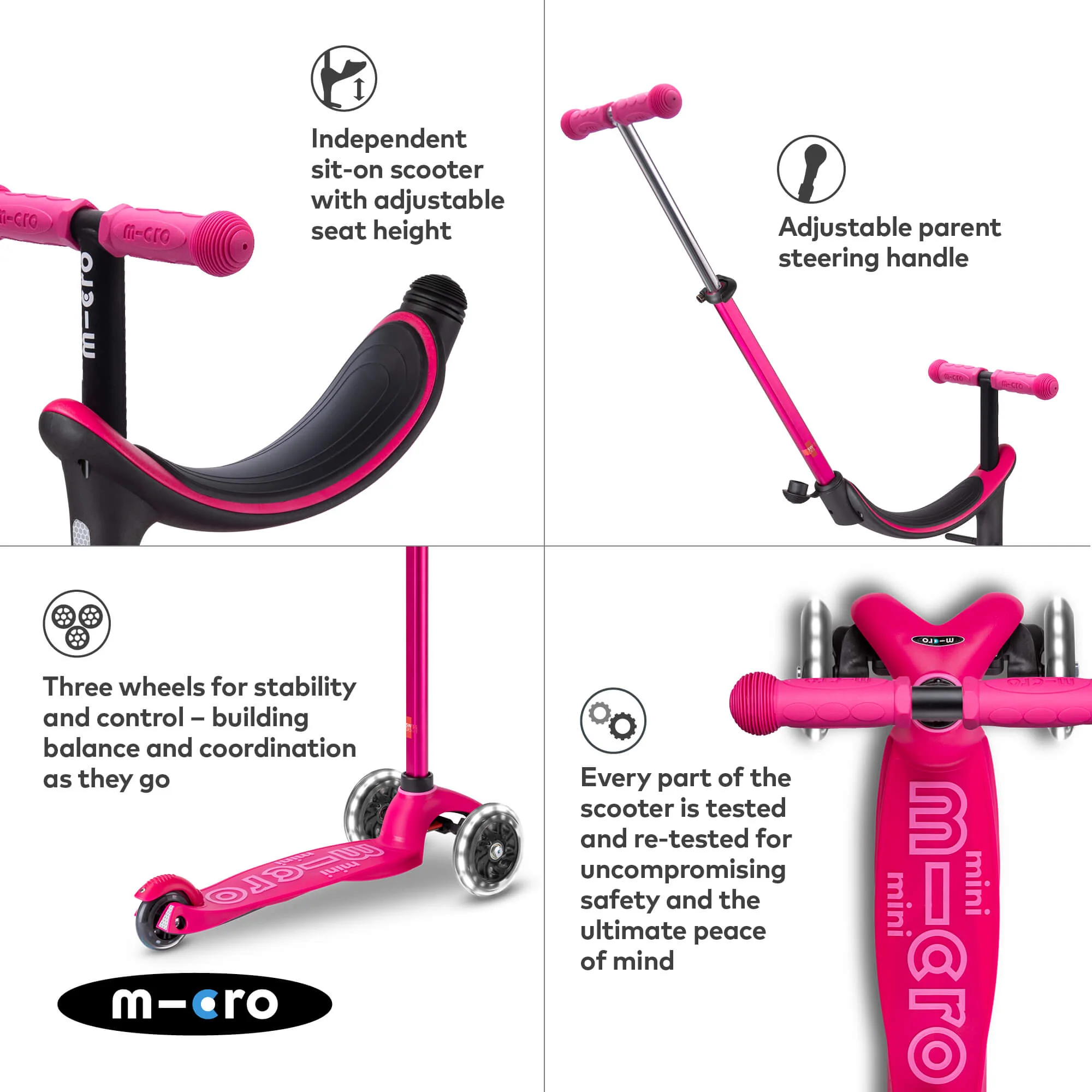 Mini Micro 4 in 1 Deluxe Scooter with LED Wheels (Pink) - Image 6