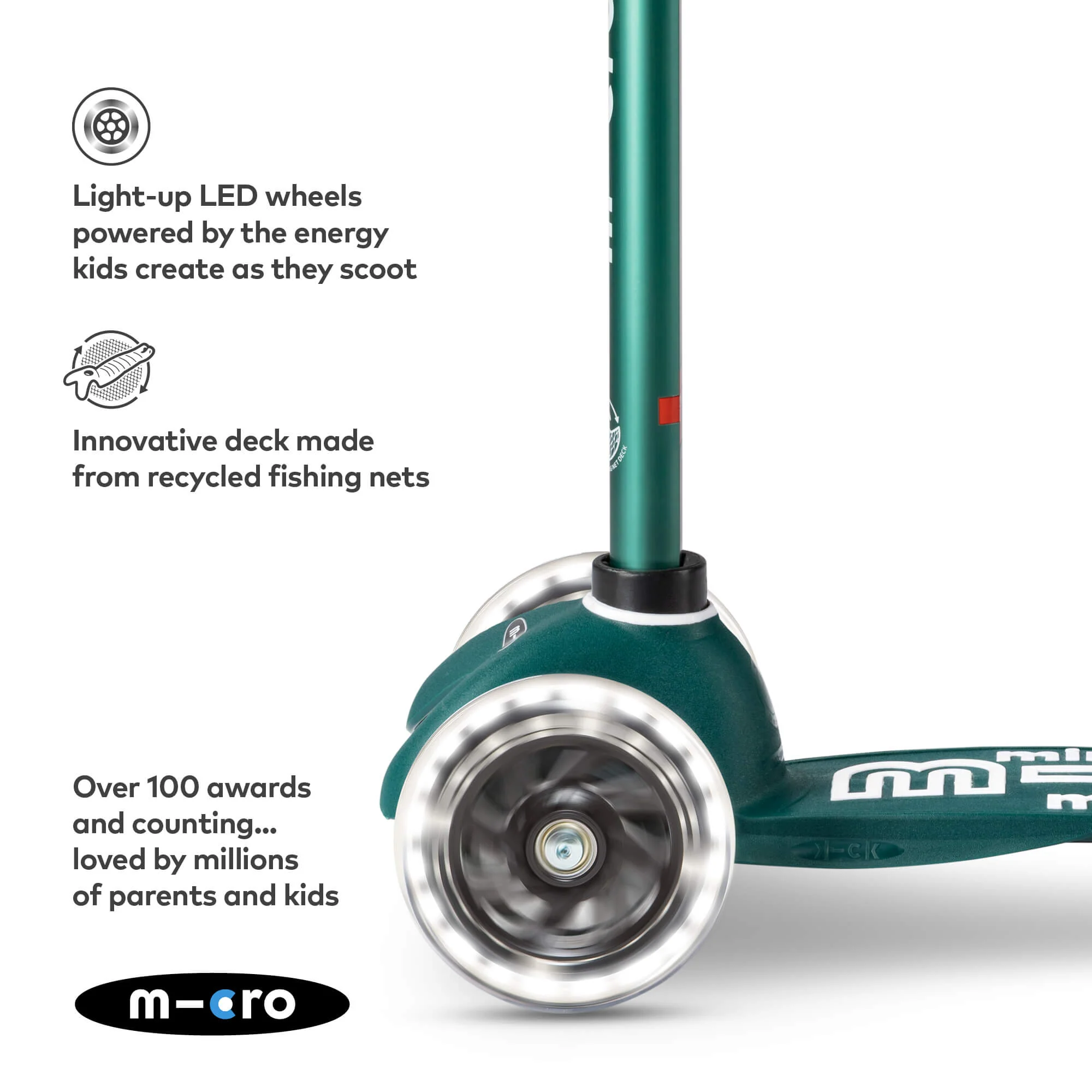 Mini Micro Deluxe ECO Scooter with 3 LED Wheels (Green) - Image 8
