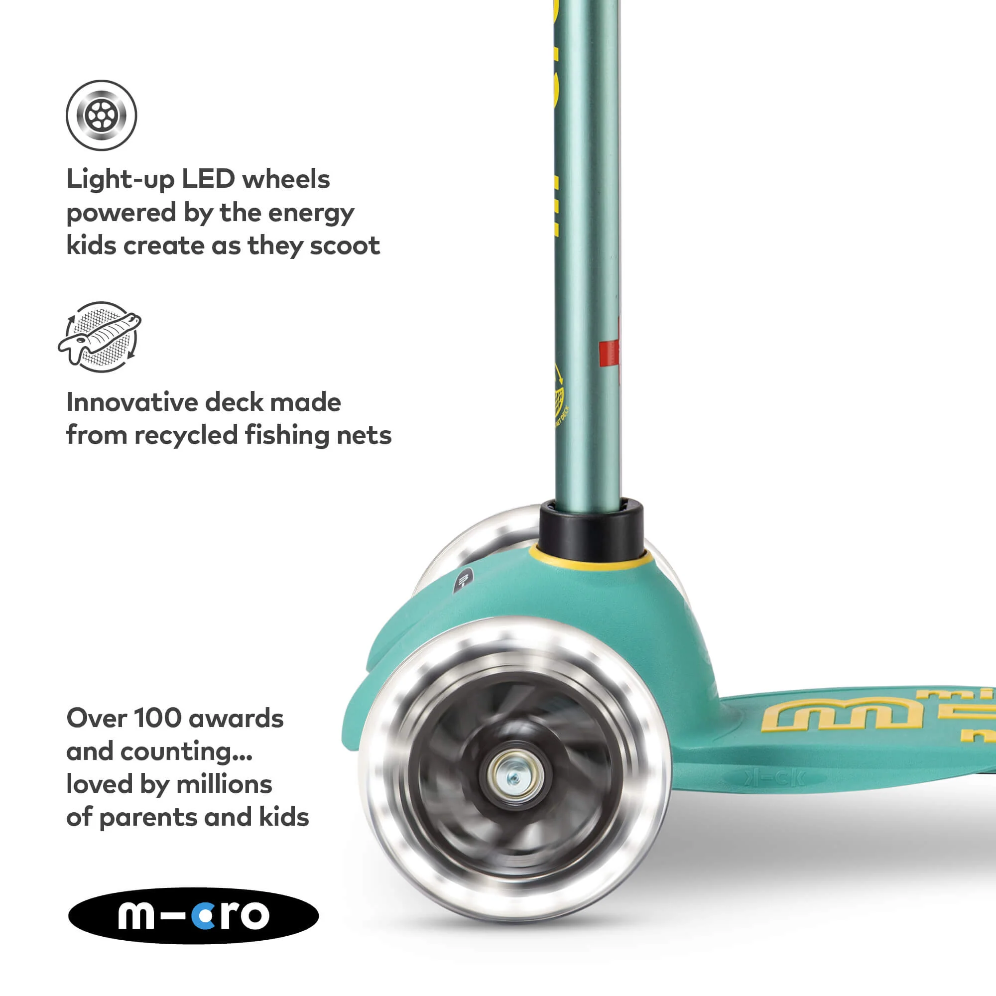 Mini Micro Deluxe ECO Scooter with 3 LED Wheels (Mint) - Image 8