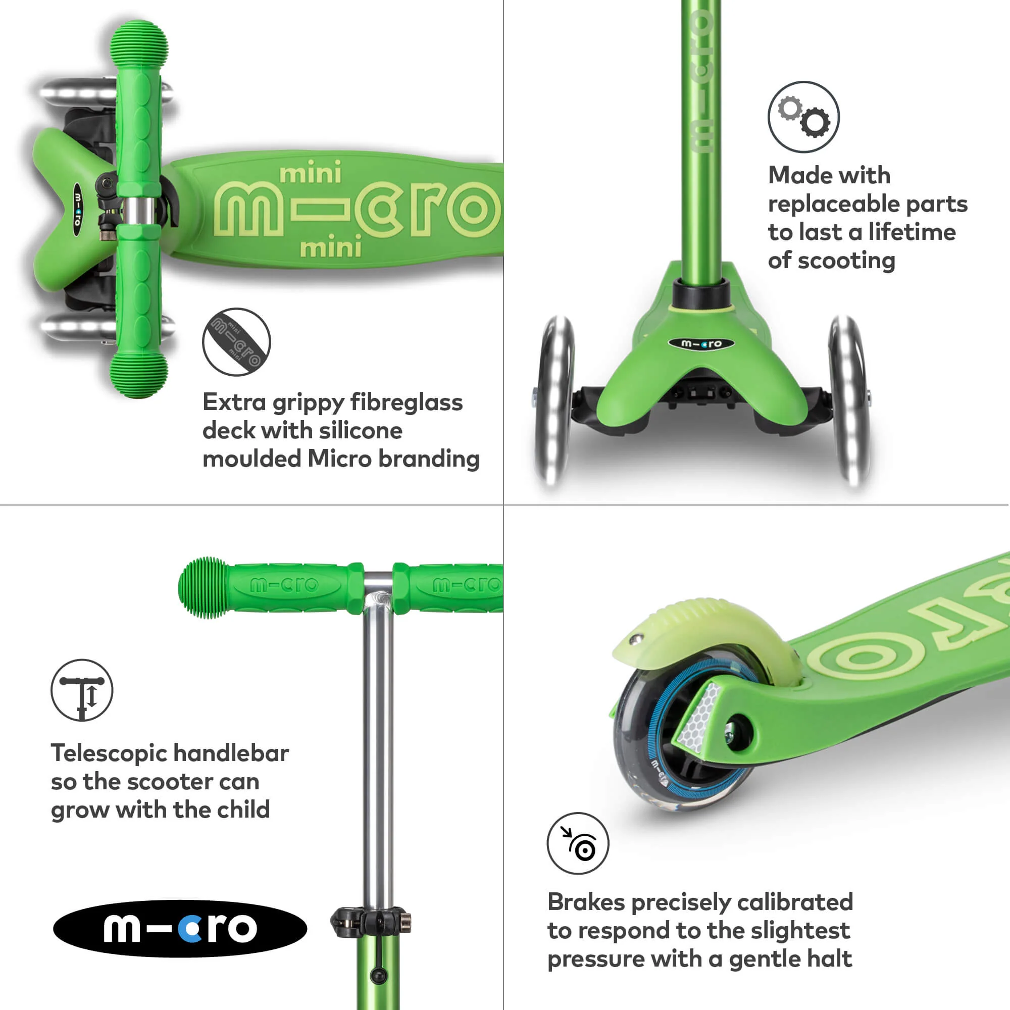 Mini Micro Deluxe Scooter with 3 LED Wheels (Green) - Image 2