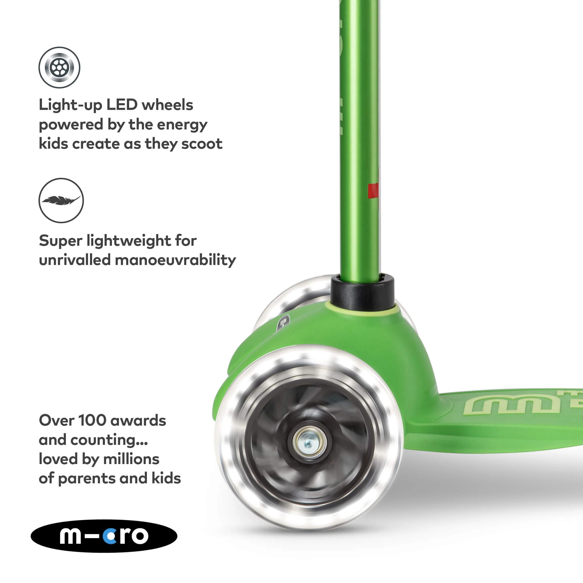 Mini Micro Deluxe Scooter with 3 LED Wheels (Green) - Image 4