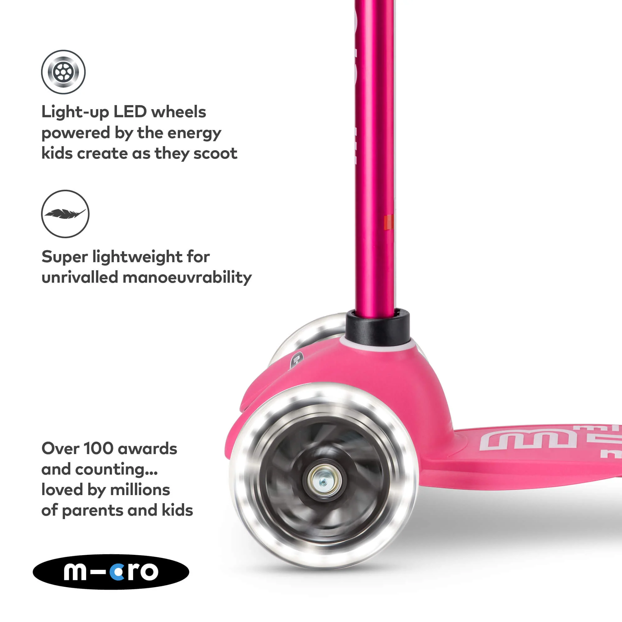 Mini Micro Deluxe Scooter with 3 LED Wheels (Pink) - Image 8