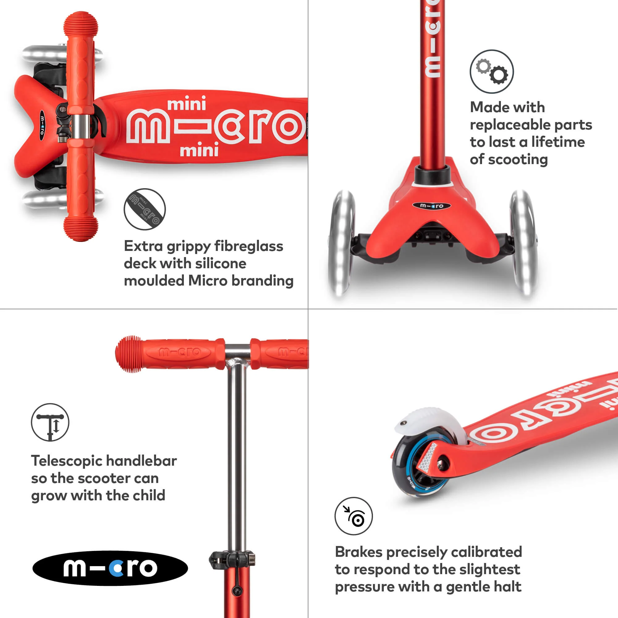 Mini Micro Deluxe Scooter with 3 LED Wheels (Red) - Image 2