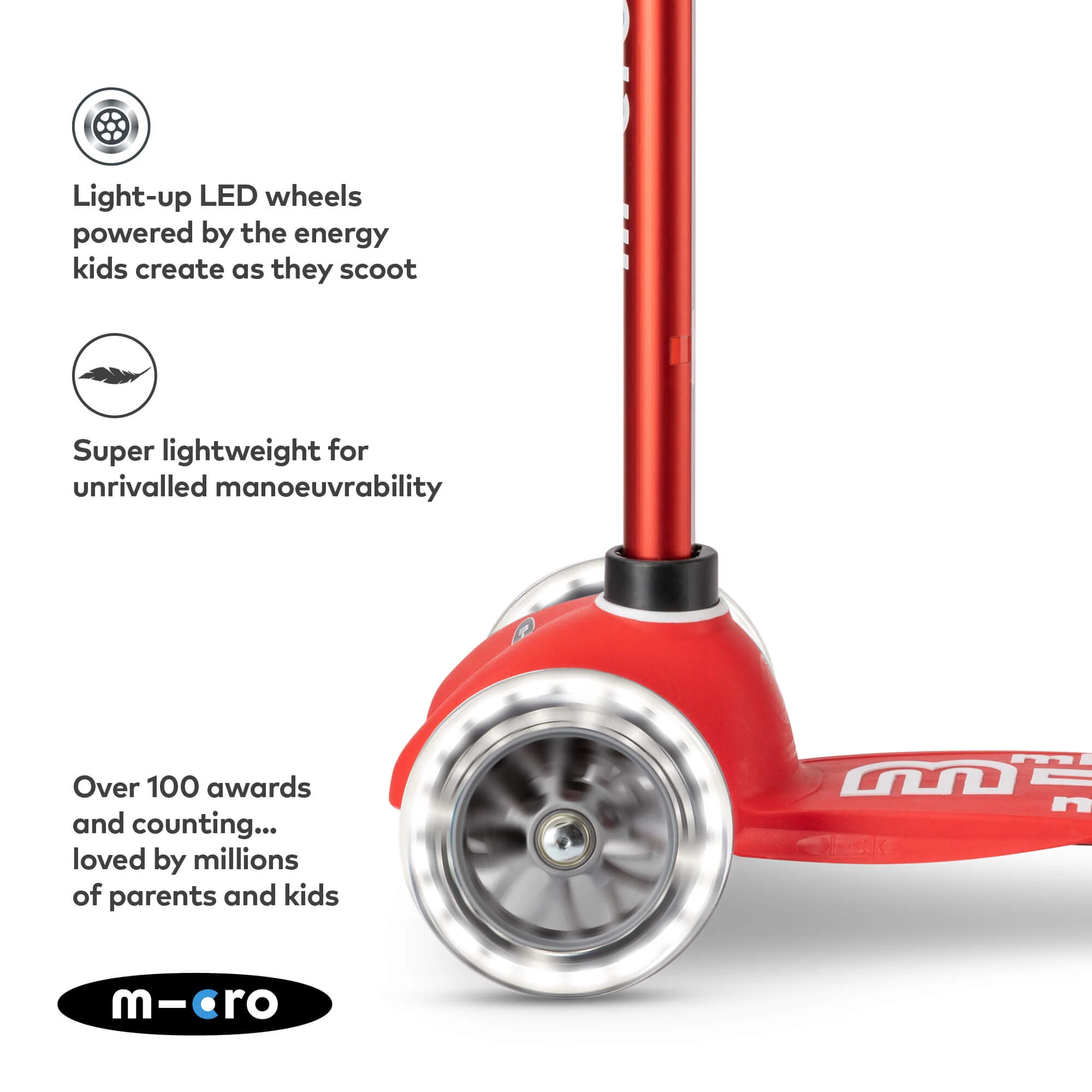 Mini Micro Deluxe Scooter with 3 LED Wheels (Red) - Image 8