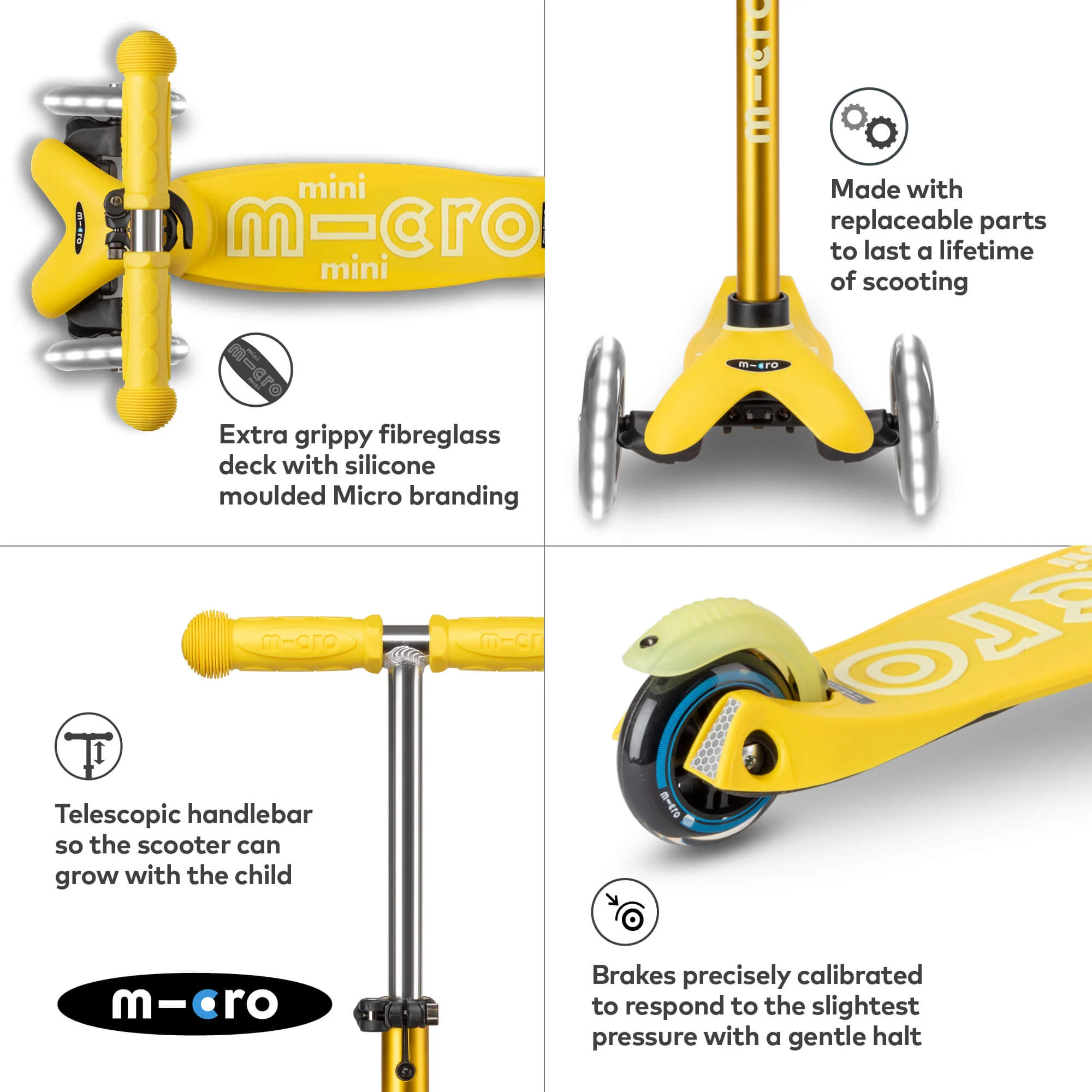 Mini Micro Deluxe Scooter with 3 LED Wheels (Yellow) - Image 2