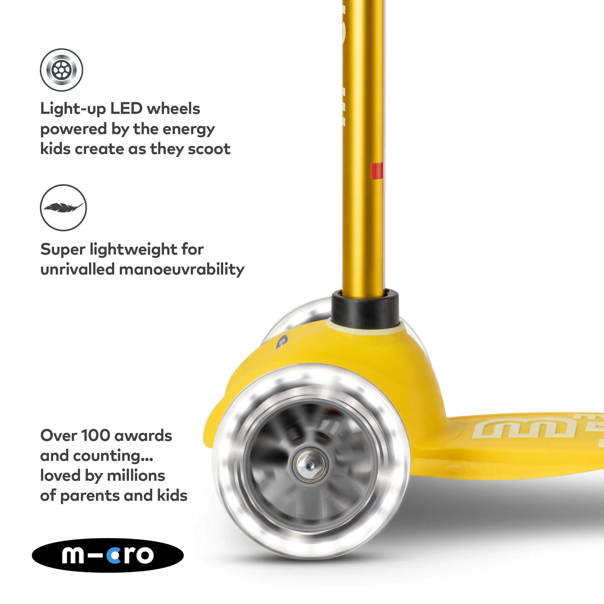 Mini Micro Deluxe Scooter with 3 LED Wheels (Yellow) - Image 4