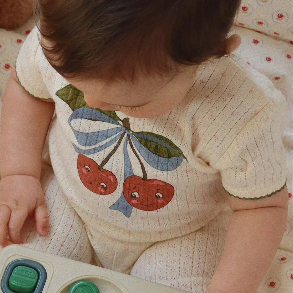 Minnie Cherry Print Cotton Pointelle Baby Short Sleeve Bodysuit (Minnie Coeur) - Image 3