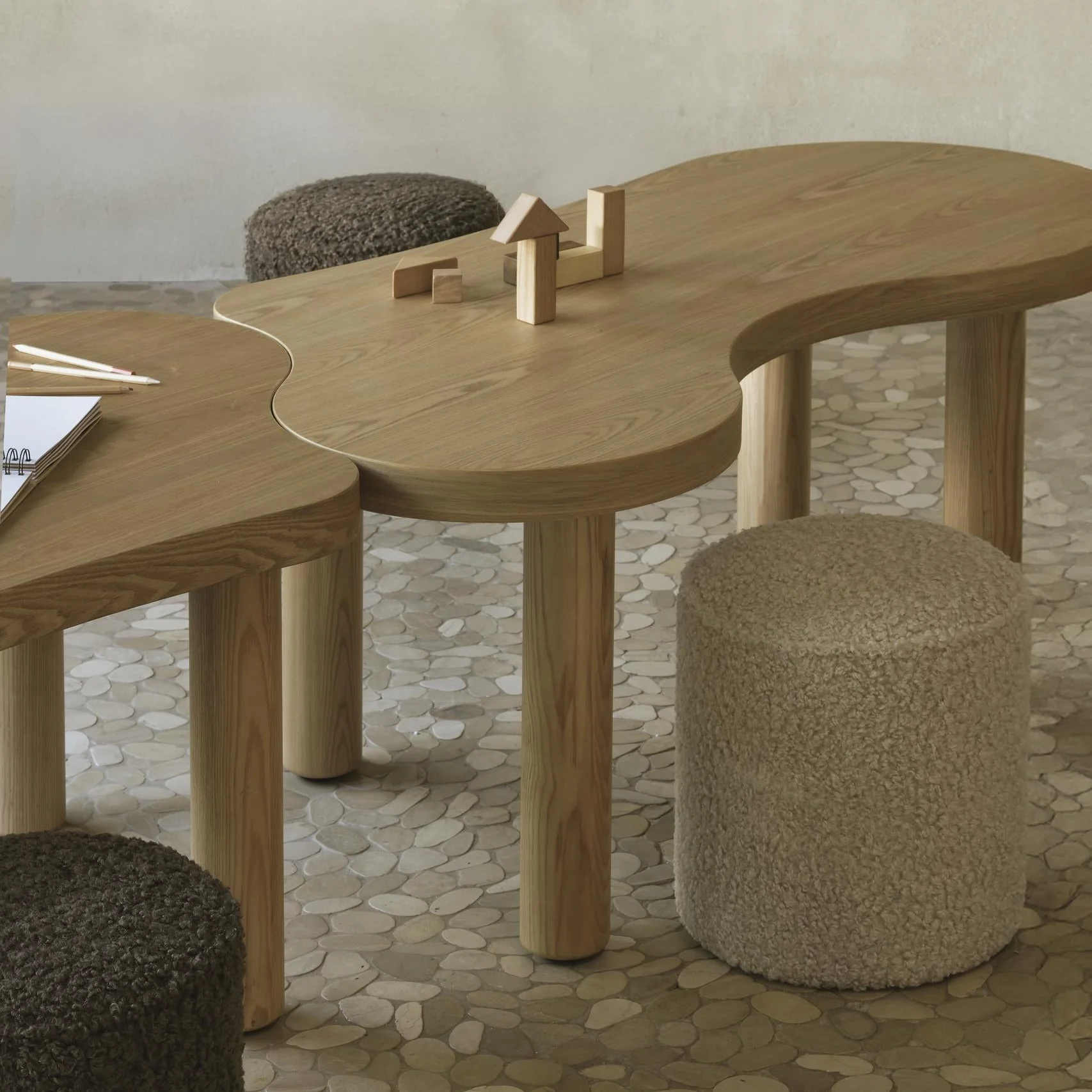 Modular Organic Wooden Children's Adjustable Height Table (Natural Ash)