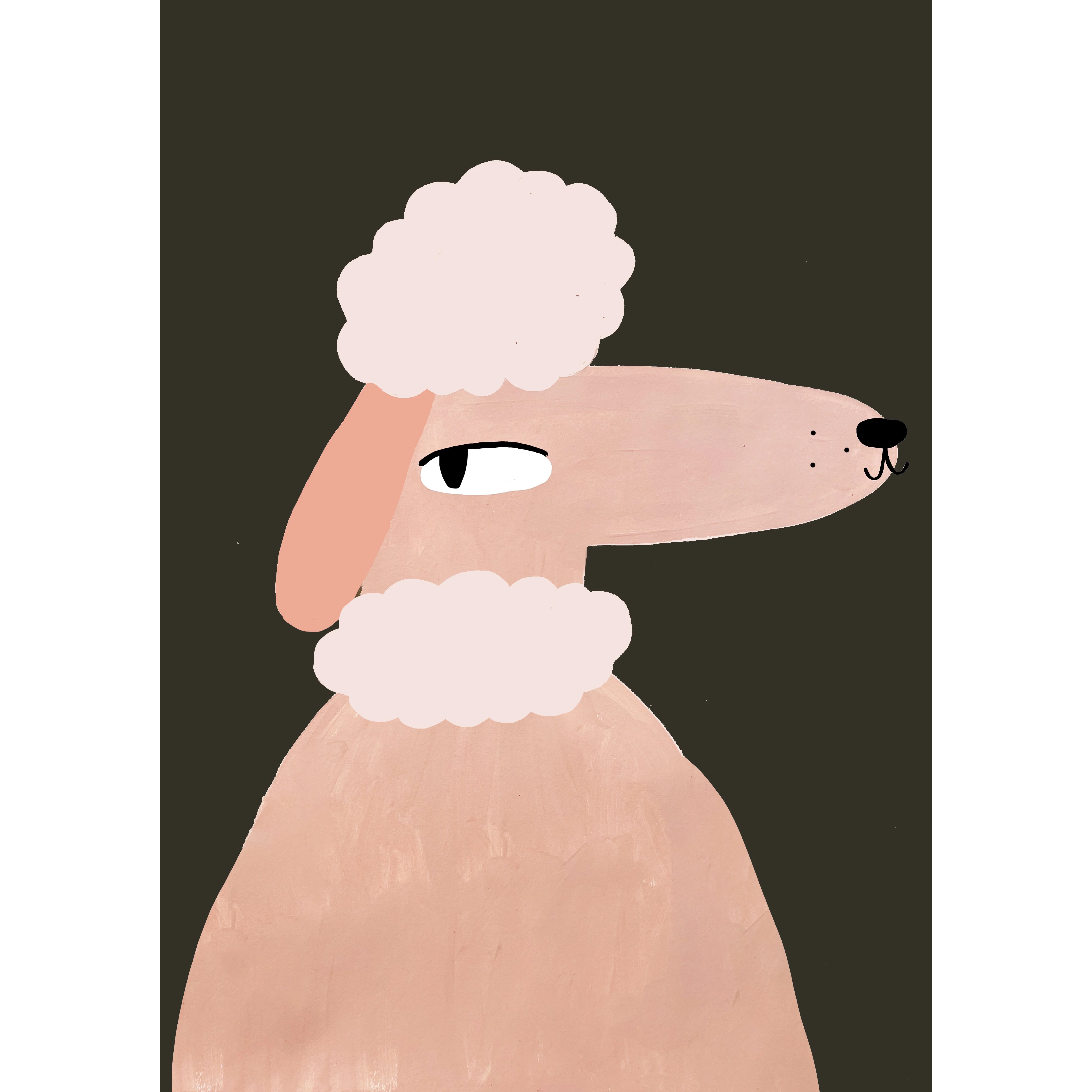 'Mr Poodle' Hand Painted Art Print (Pink/Khaki/Grey/Beige) - Image 2