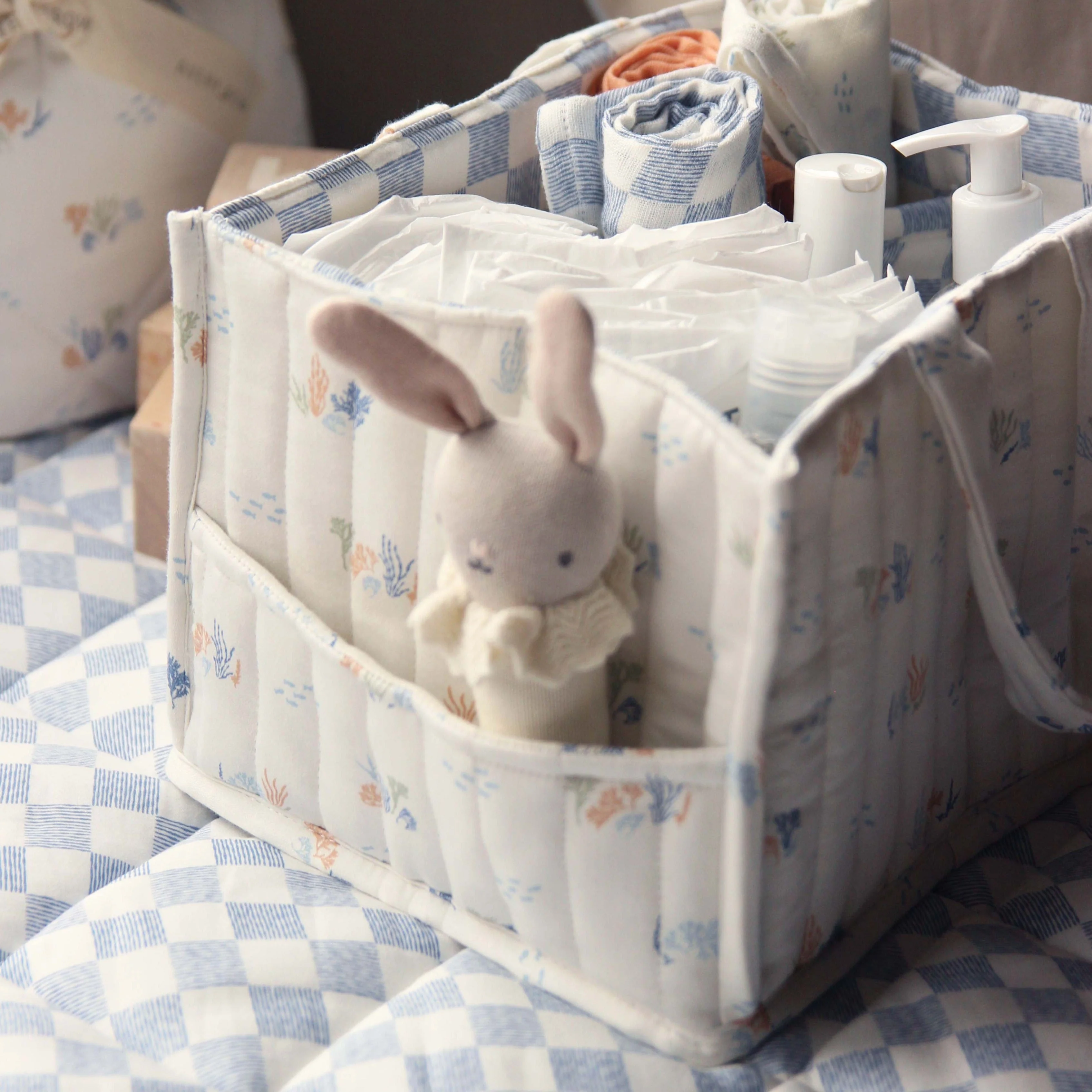 Quilted Nappy Caddy Organiser (Coastline) - Image 4