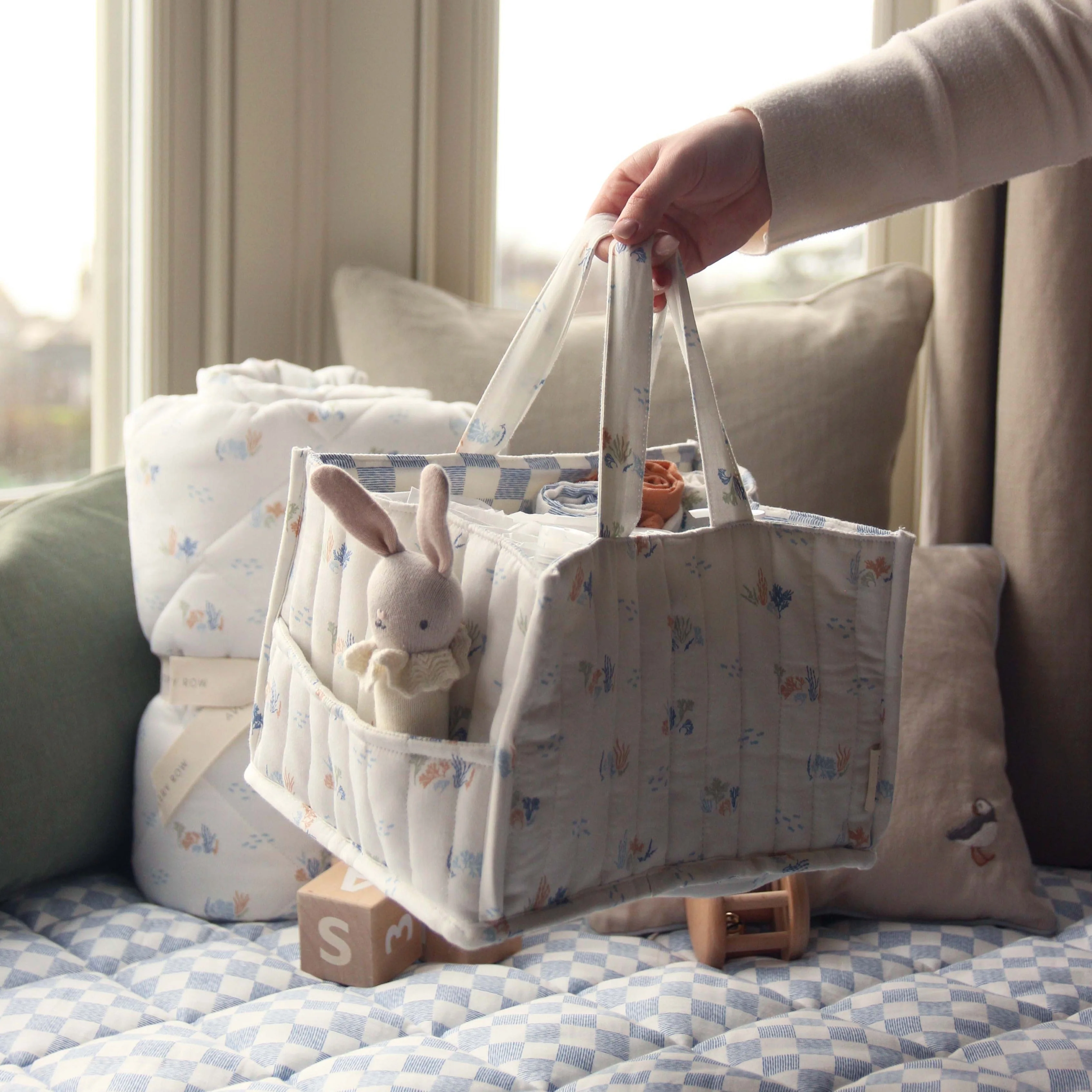 Quilted Nappy Caddy Organiser (Coastline) - Image 5