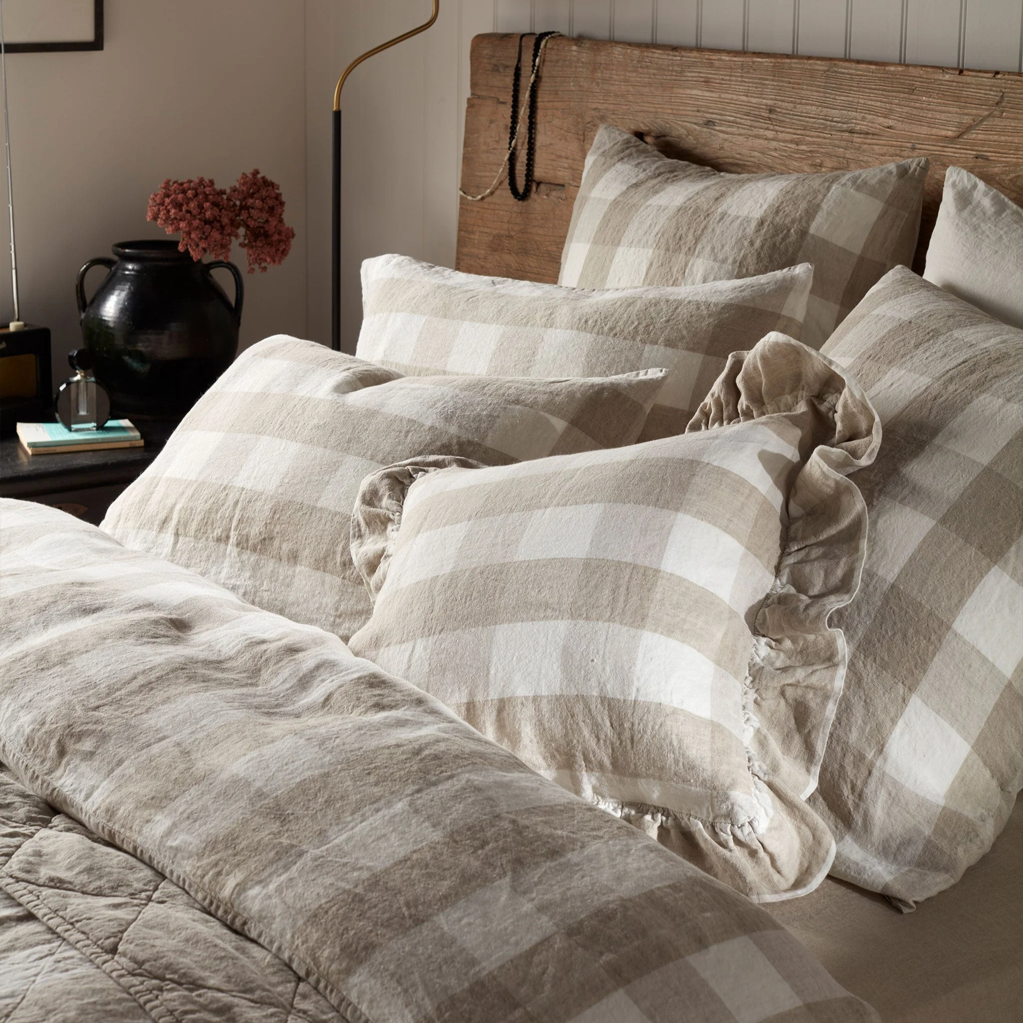Natural Gracie Gingham 100% Linen Duvet Cover - Image 3