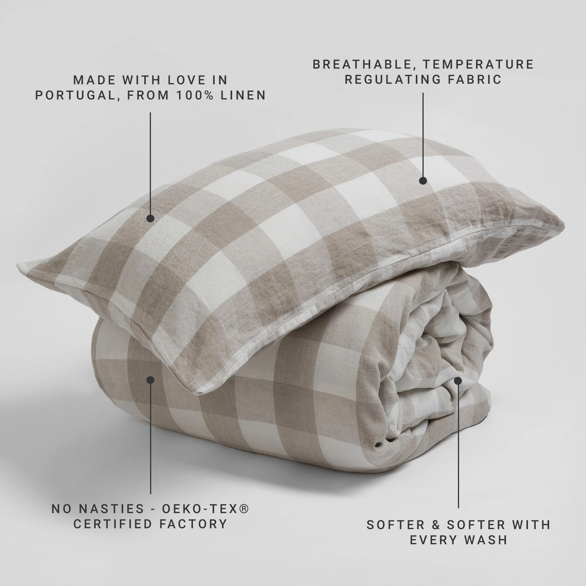 Natural Gracie Gingham 100% Linen Duvet Cover - Image 4