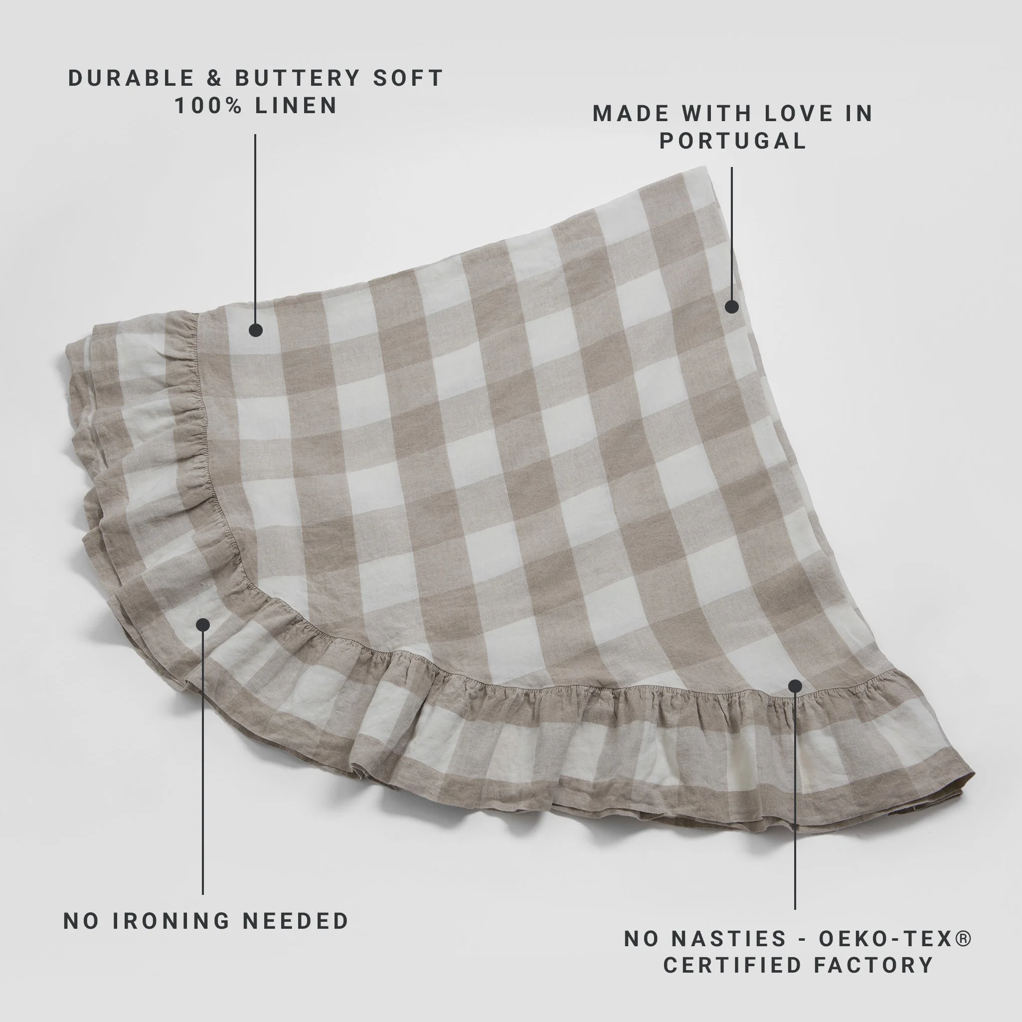 Natural Gracie Gingham 100% Linen Frill Tablecloth - Image 3