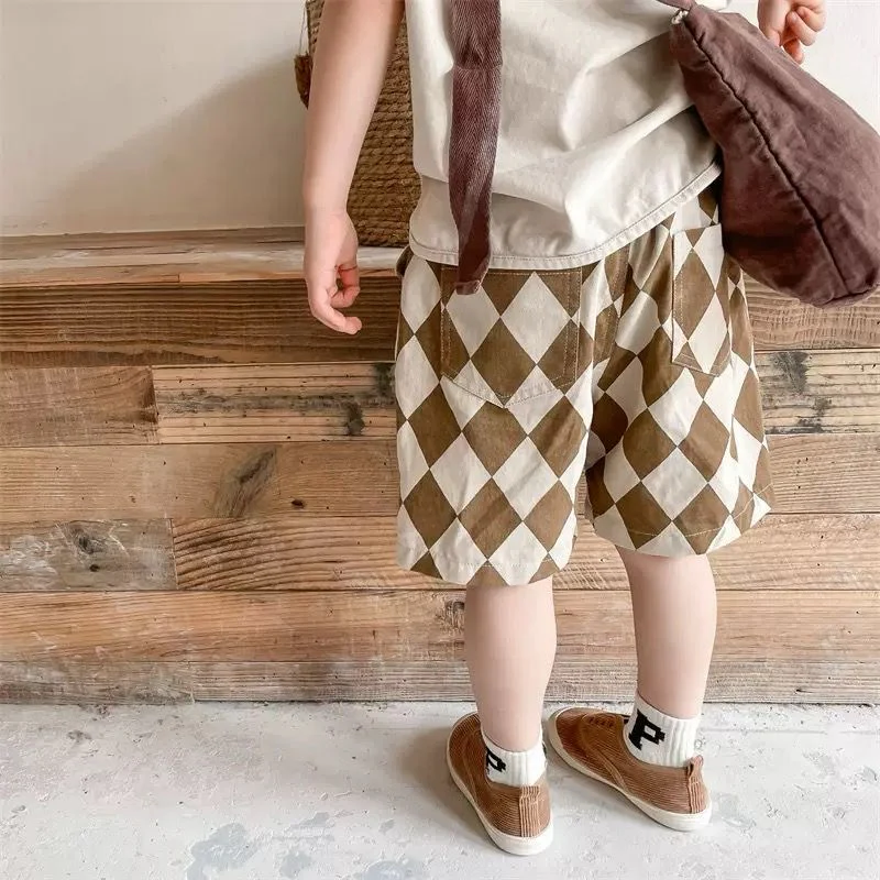 Nia Diamond Checkerboard Shorts (Brown) - Image 2