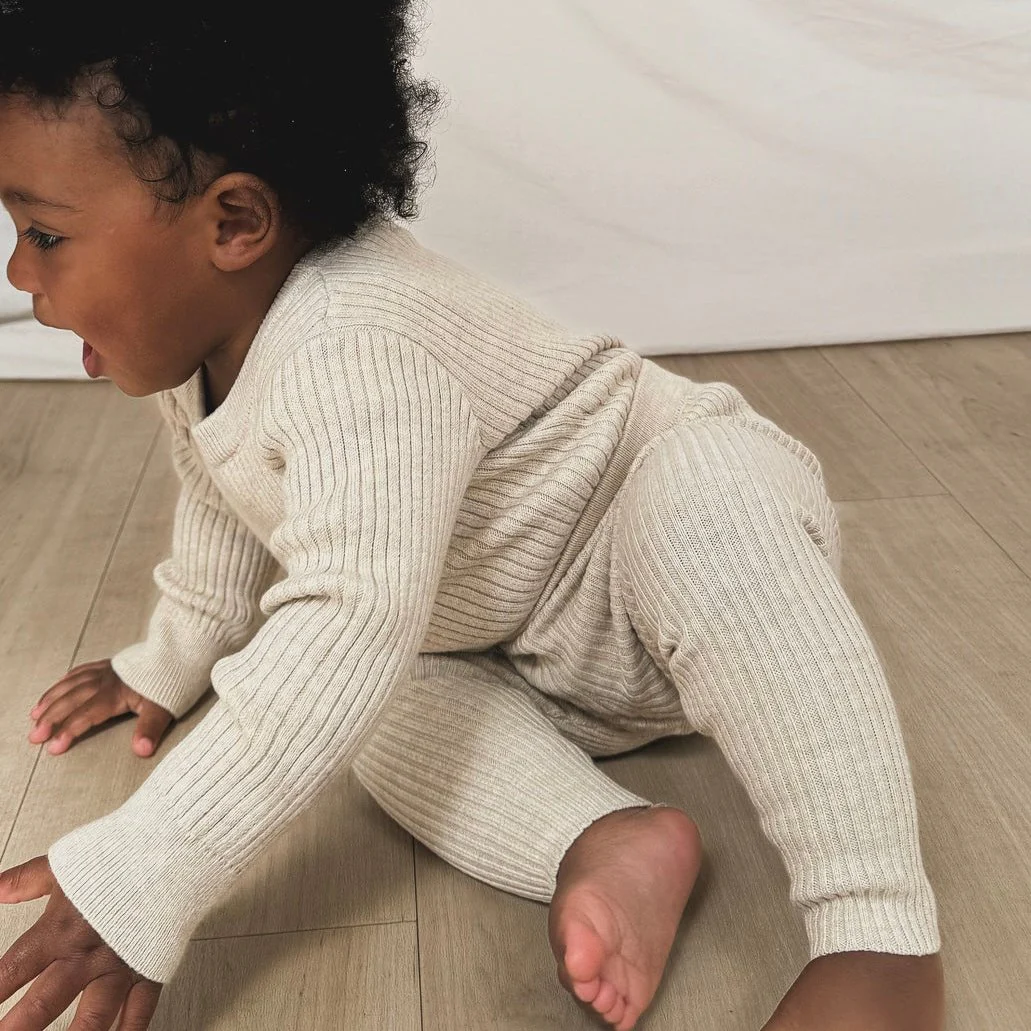 Noa Cotton Ribbed Knit Leggings (Wheat) - Image 6