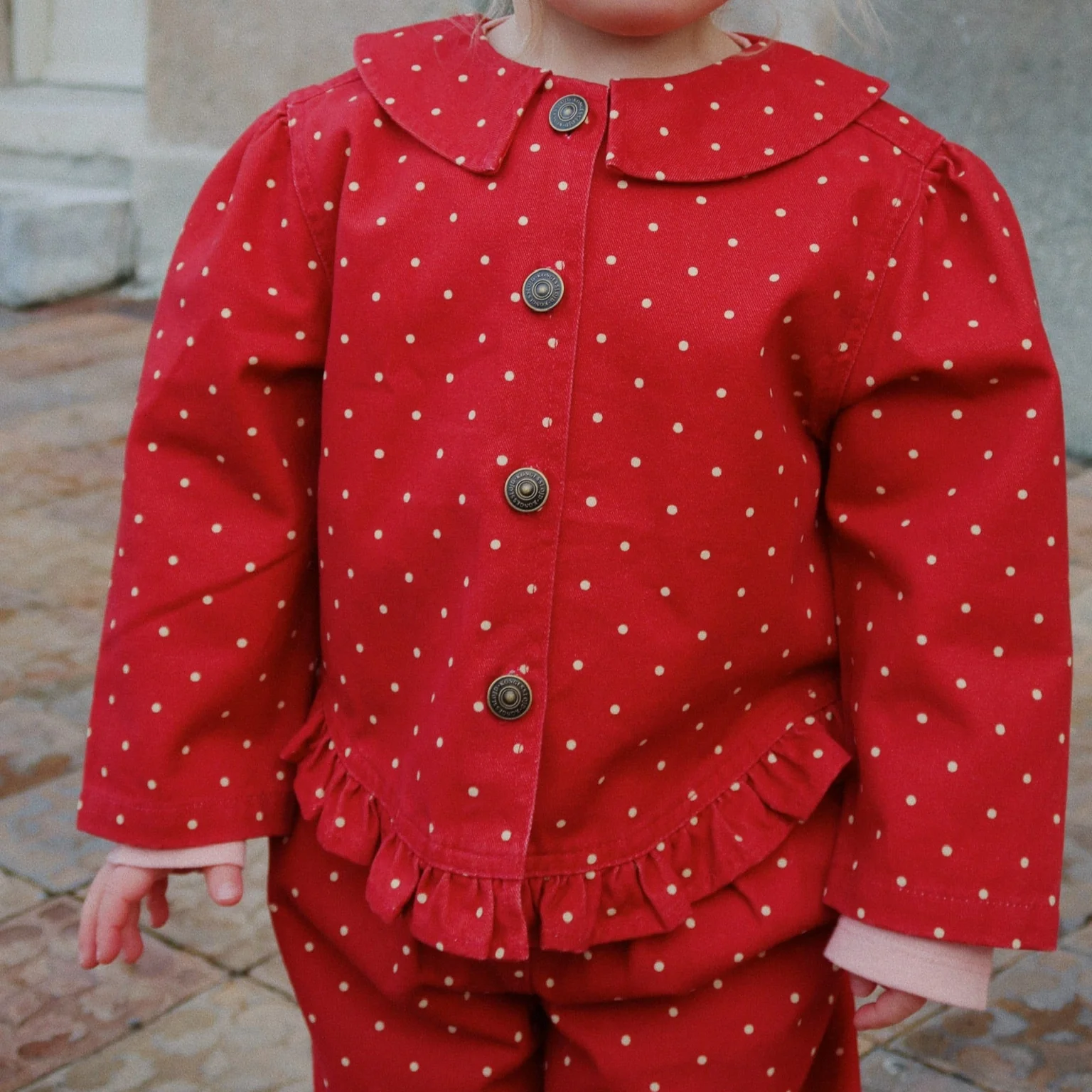 Nola Polkadot Jacket with Frilled Hems (Strawberry Dot)