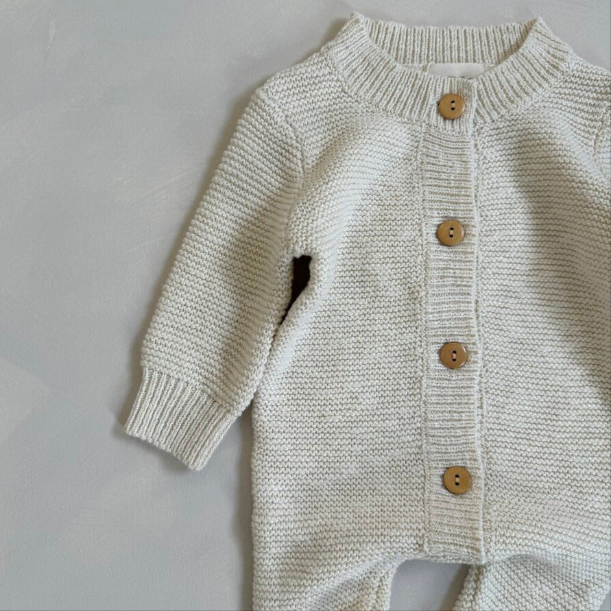 Oatmeal Teddy Cotton Knit Baby Romper - Image 2