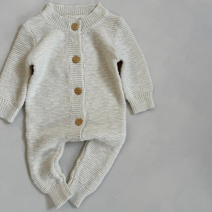 Oatmeal Teddy Cotton Knit Baby Romper - Image 4