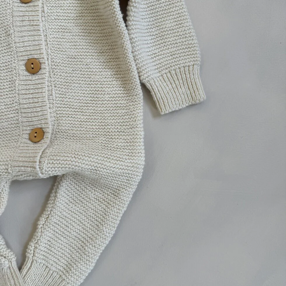 Oatmeal Teddy Cotton Knit Baby Romper - Image 5