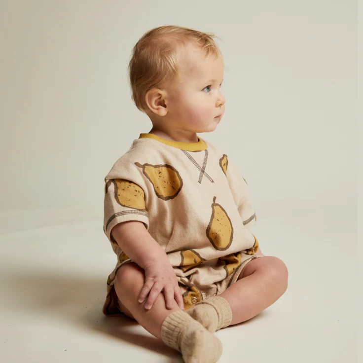 Opal Pear Print Cotton Playsuit Romper (Almond) - Image 4