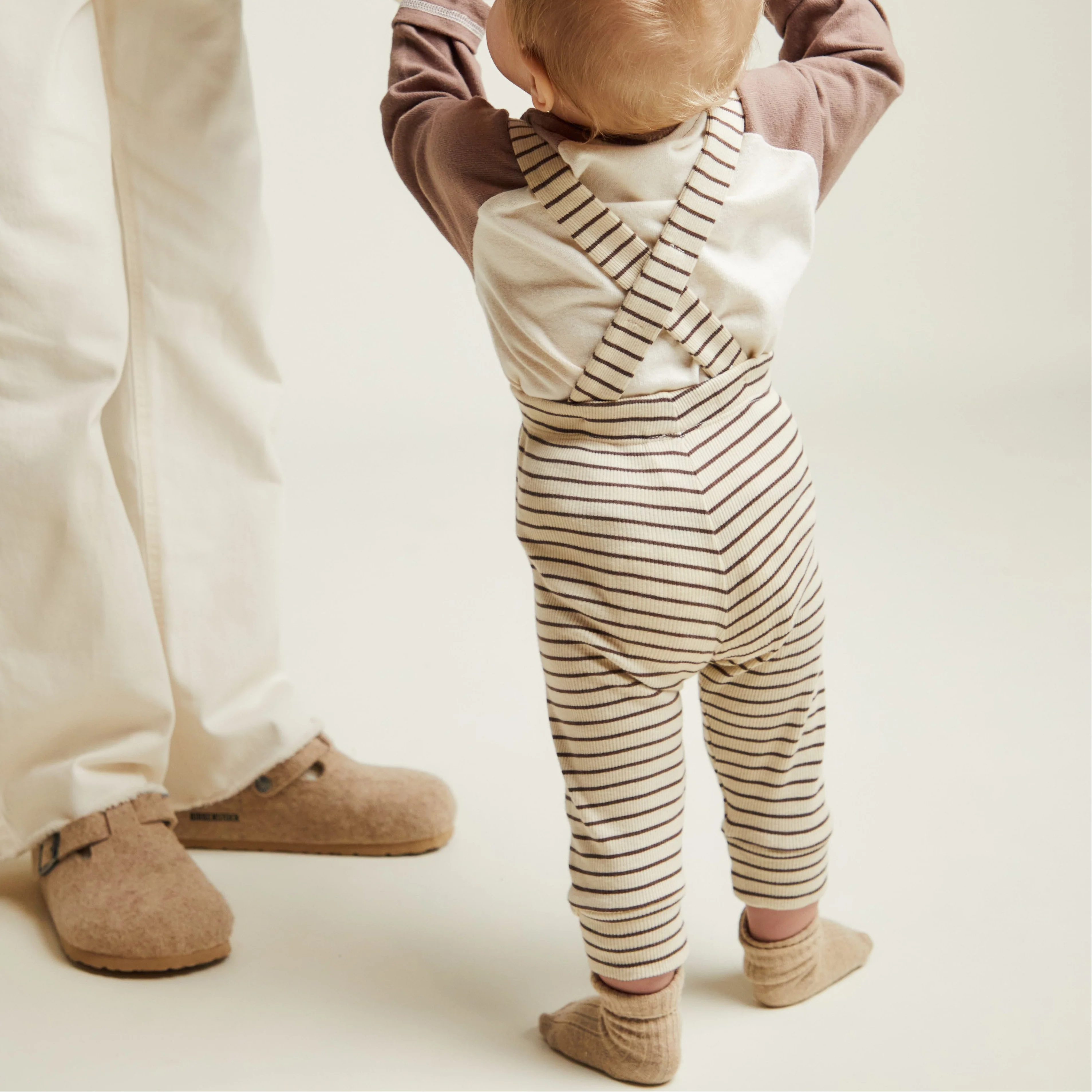 Organic Cotton Rib Baby Coco Striped Leggings with Braces - Image 4
