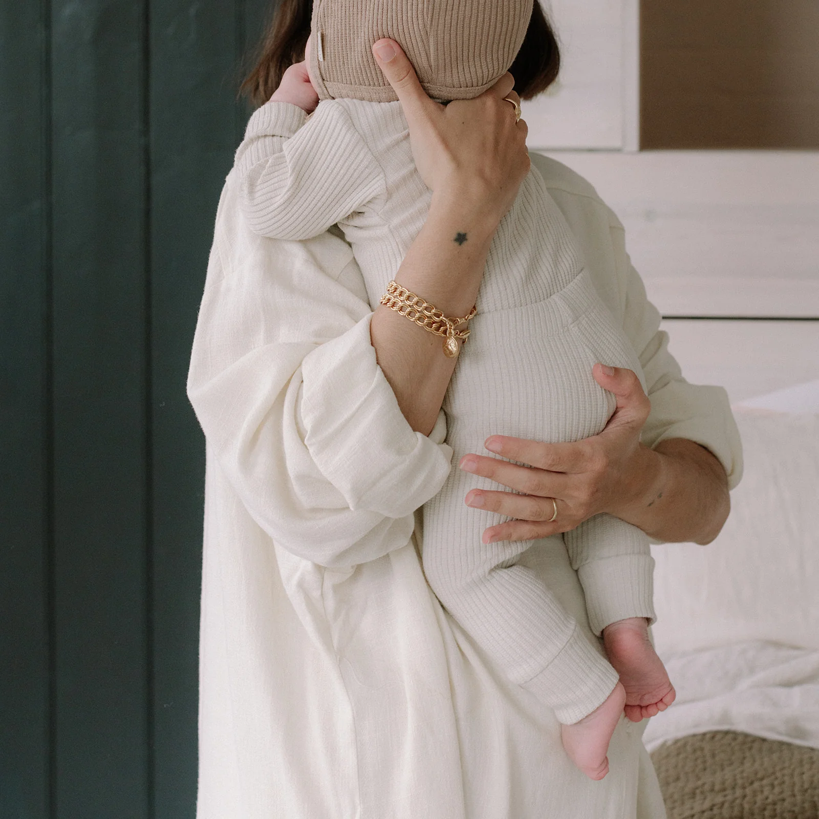 Organic Cotton Ribbed Baby Leggings (Oat) - Image 5