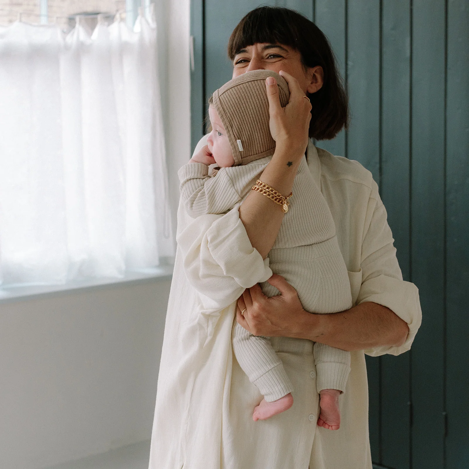Organic Cotton Ribbed Baby Leggings (Oat) - Image 8