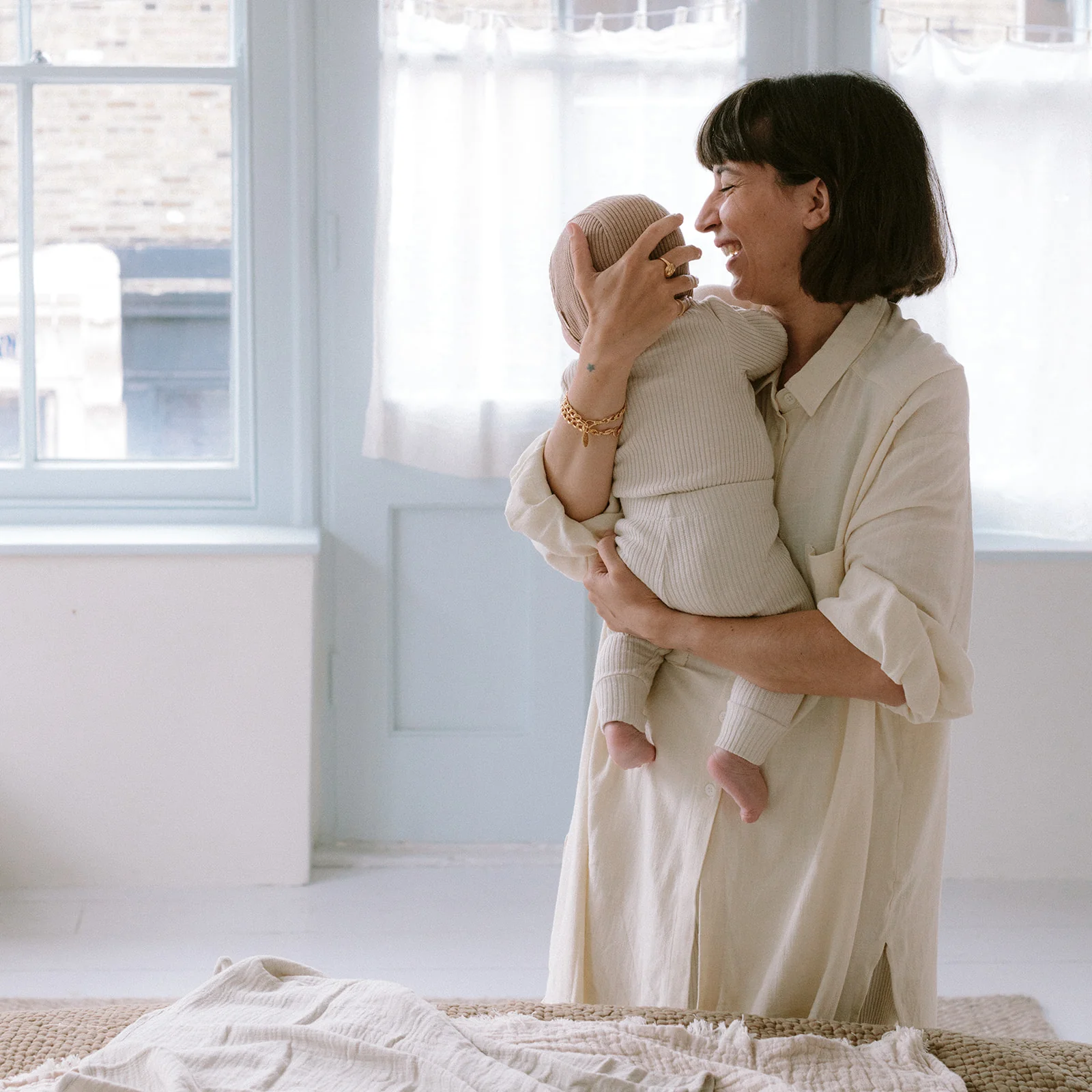 Organic Cotton Ribbed Baby Leggings (Oat) - Image 9
