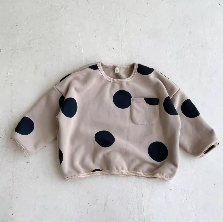 Otis Oversize Dot Pocket Fleece Lined Sweatshirt (Beige) - Image 7