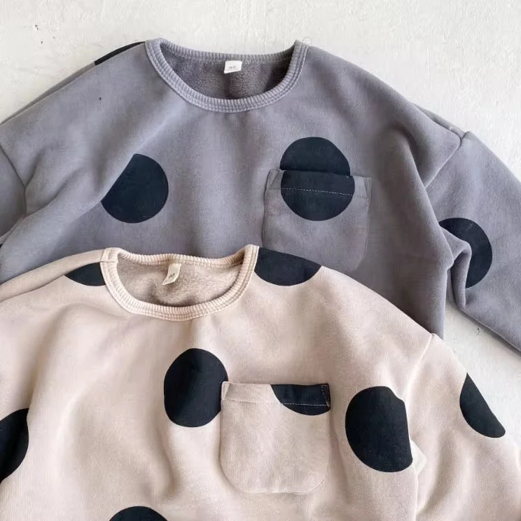 Otis Oversize Dot Pocket Fleece Lined Sweatshirt (Beige) - Image 8