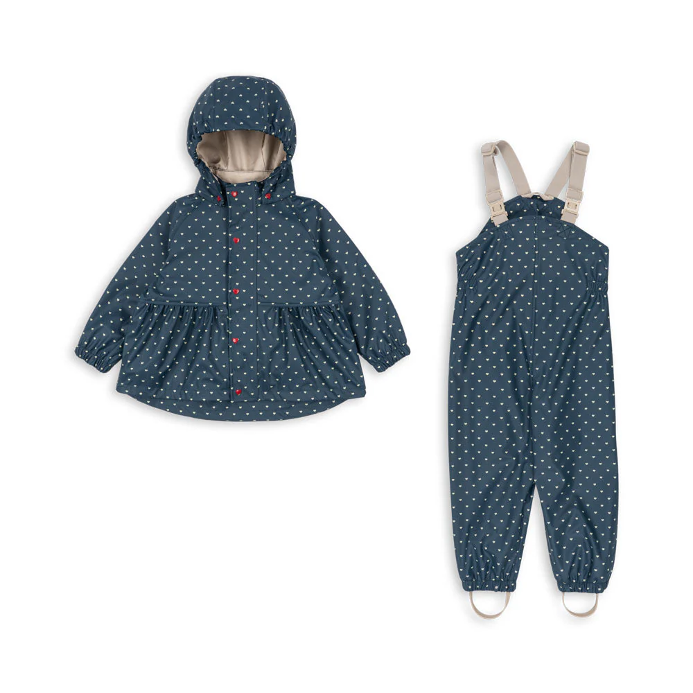 Palme Heart Print Rainy Day Jacket and Overalls Set (Heart Blues)