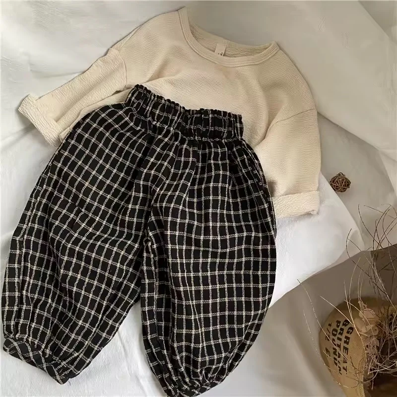 Paolo Plaid Check Oversize Trousers (Black)