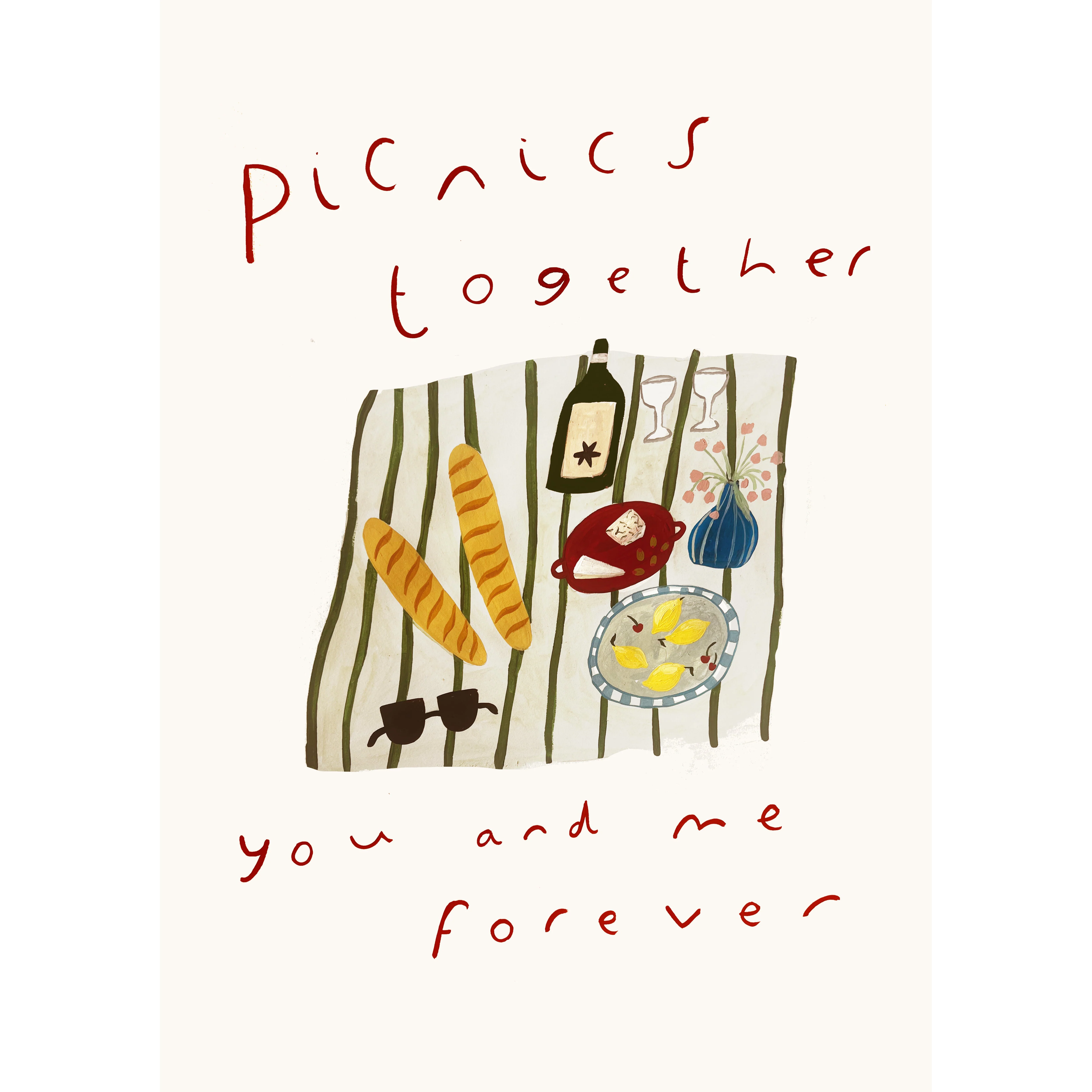 'Picnics Together' Hand Painted Print - Image 2